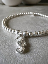 Load image into Gallery viewer, Sterling Silver Seahorse Charm Ball Bracelet