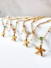 Load image into Gallery viewer, Starfish, heart, Pearl and crystal multi charm necklace