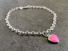 Load image into Gallery viewer, Sterling Silver Pink Enamel Heart Charm Chain Bracelet
