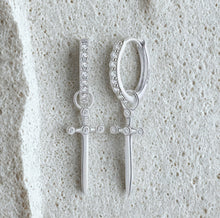 Load image into Gallery viewer, Slim Cross Crystal huggie hoop earrings