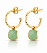 Load image into Gallery viewer, Chrysoprase Square Gemstone hoop earrings