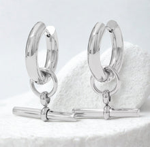 Load image into Gallery viewer, T Bar Chunky Stainless Steel Huggie Earrings