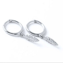 Load image into Gallery viewer, Feather Charm huggie hoop earrings