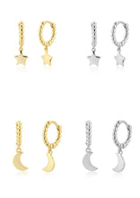 Load image into Gallery viewer, Bobble Star/Moon Charm Huggie hoops