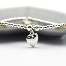 Load image into Gallery viewer, Sterling Silver Puff Heart Ball Bracelet