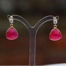 Load image into Gallery viewer, Fuchsia Chalcedony Trillion stud earrings