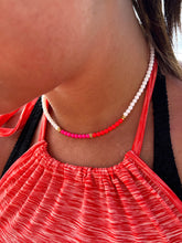 Load image into Gallery viewer, Neon Red/Pink, White and Gold Choker Necklace