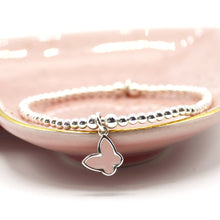 Load image into Gallery viewer, Pink Enamel Butterfly Charm Bead Bracelet