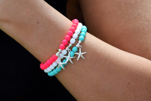 Load image into Gallery viewer, Sterling Silver Starfish Charm 6mm Beaded Bracelet