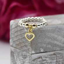 Load image into Gallery viewer, Open Heart Charm Beaded Stretch Ring