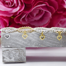 Load image into Gallery viewer, Open Heart Charm Beaded Stretch Ring