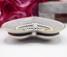 Load image into Gallery viewer, Sterling Silver bead bracelet with a midi round CZ gem charm