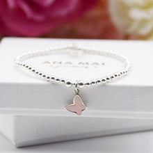 Load image into Gallery viewer, Pink Enamel Butterfly Charm Bead Bracelet