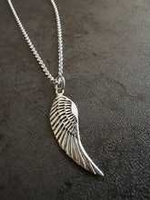 Load image into Gallery viewer, Sterling Silver Antiqued Angel Wing Pendant Necklace