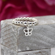 Load image into Gallery viewer, Open Butterfly Charm Bead Stretch Ring