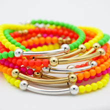 Load image into Gallery viewer, Neon and Sterling Silver Bead and Tube Bracelet