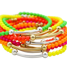 Load image into Gallery viewer, Neon and Sterling Silver Bead and Tube Bracelet
