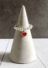 Load image into Gallery viewer, Double Sided Enamel Heart Charm Beaded Stretch Ring