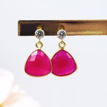 Load image into Gallery viewer, Fuchsia Chalcedony Trillion stud earrings