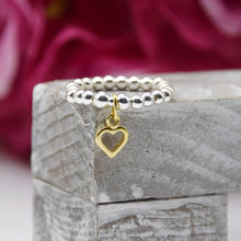 Load image into Gallery viewer, Open Heart Charm Beaded Stretch Ring