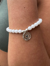 Load image into Gallery viewer, Silver Love Disc White 6mm Bead Bracelet