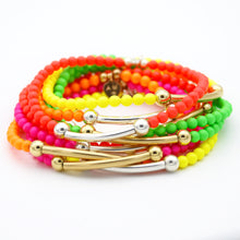Load image into Gallery viewer, Neon Pearls and 14k Gold Filled Bead and Tube Bracelet