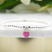 Load image into Gallery viewer, Pink Enamel Heart Charm Bead Bracelet
