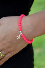 Load image into Gallery viewer, Sterling Silver Starfish Charm 6mm Beaded Bracelet