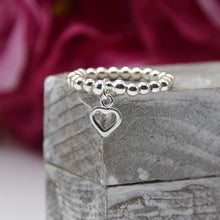 Load image into Gallery viewer, Open Heart Charm Beaded Stretch Ring