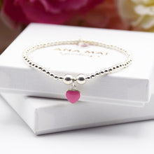 Load image into Gallery viewer, Pink Enamel Heart Charm Bead Bracelet