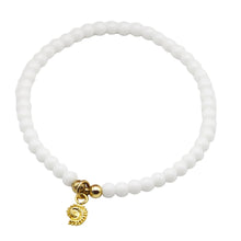 Load image into Gallery viewer, Gold Mini Fossil Charm White Bead Bracelet