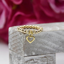 Load image into Gallery viewer, Open Heart Charm Beaded Stretch Ring