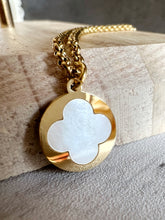 Load image into Gallery viewer, Gold Boho “Summer Vibes” Mother of Pearl Clover Pendant Necklace