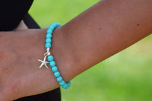 Load image into Gallery viewer, Sterling Silver Starfish Charm 6mm Beaded Bracelet