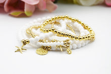 Load image into Gallery viewer, Gold Disc Charm White Bead Bracelet