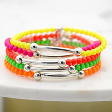 Load image into Gallery viewer, Neon and Sterling Silver Bead and Tube Bracelet
