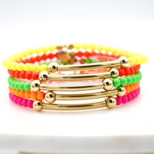 Load image into Gallery viewer, Neon Pearls and 14k Gold Filled Bead and Tube Bracelet