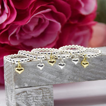 Load image into Gallery viewer, Puff Heart Charm Bead Stretch Ring