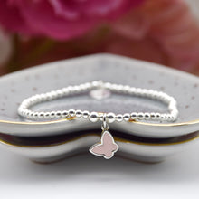 Load image into Gallery viewer, Pink Enamel Butterfly Charm Bead Bracelet