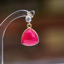 Load image into Gallery viewer, Fuchsia Chalcedony Trillion stud earrings