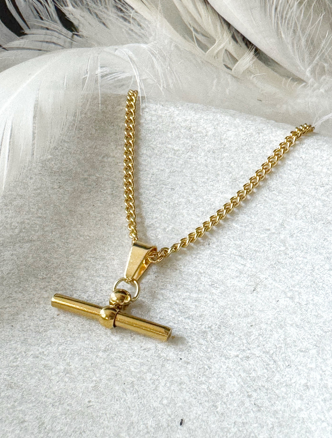 T Bar Gold Plated Stainless Steel necklace