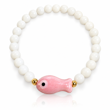 Load image into Gallery viewer, Ceramic Fish and White Glass Bracelet - 12 colours
