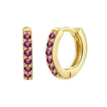 Load image into Gallery viewer, Crystal Coloured Stone Plain Huggie hoop earrings
