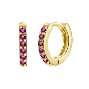 Crystal Coloured Stone Plain Huggie hoop earrings