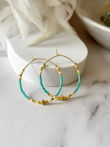 Miyuki Beaded Stainless Steel 40mm Hoop Earrings