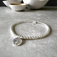 Load image into Gallery viewer, Sterling Silver Baby Footprints Charm Ball Bracelet
