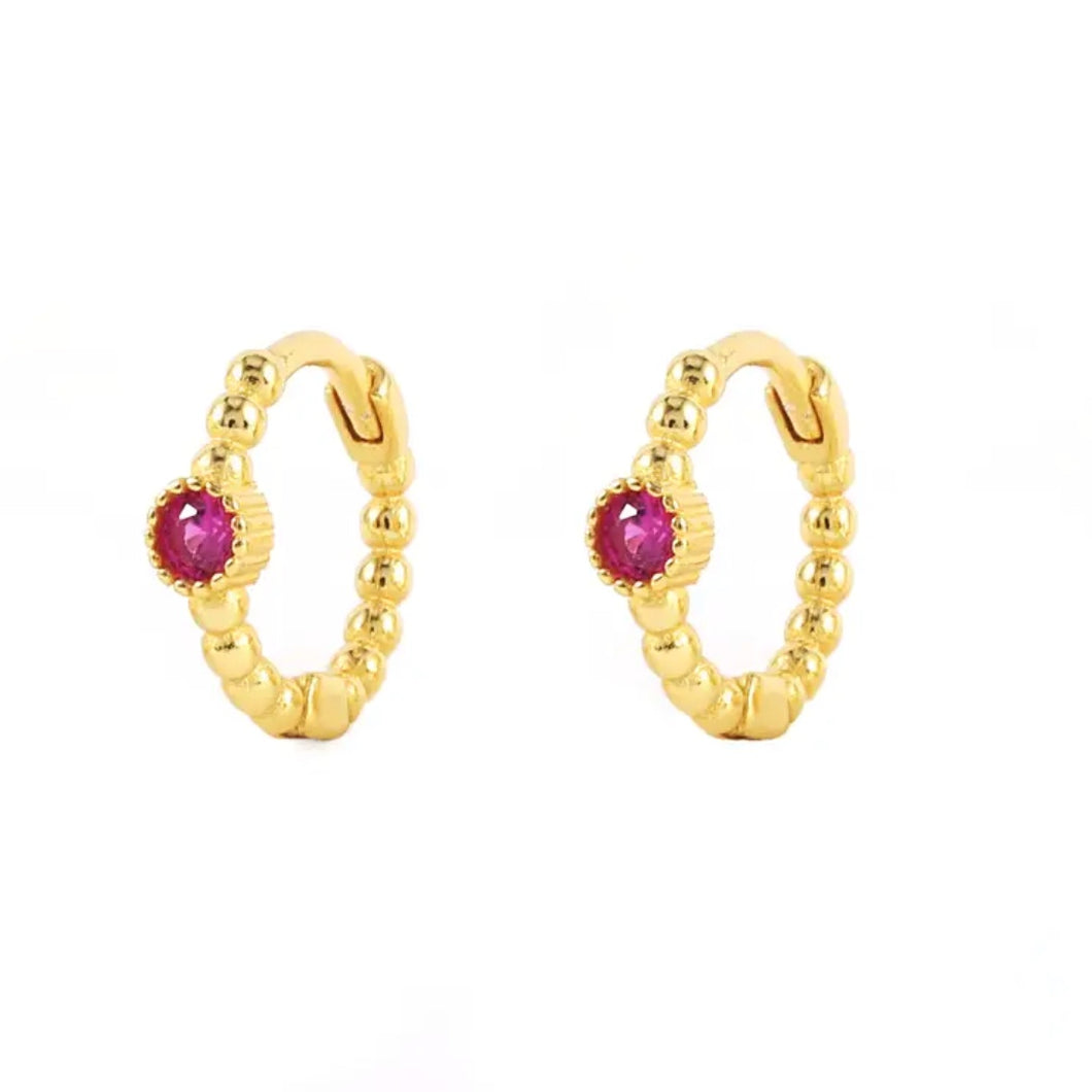 Crystal Small Gem Beaded Huggie Hoop Earrings
