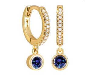 Crystal Drop Round Gem Huggie Hoop Earrings