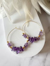 Load image into Gallery viewer, Gemstone Chip Beaded Stainless Steel 40mm Hoop Earrings
