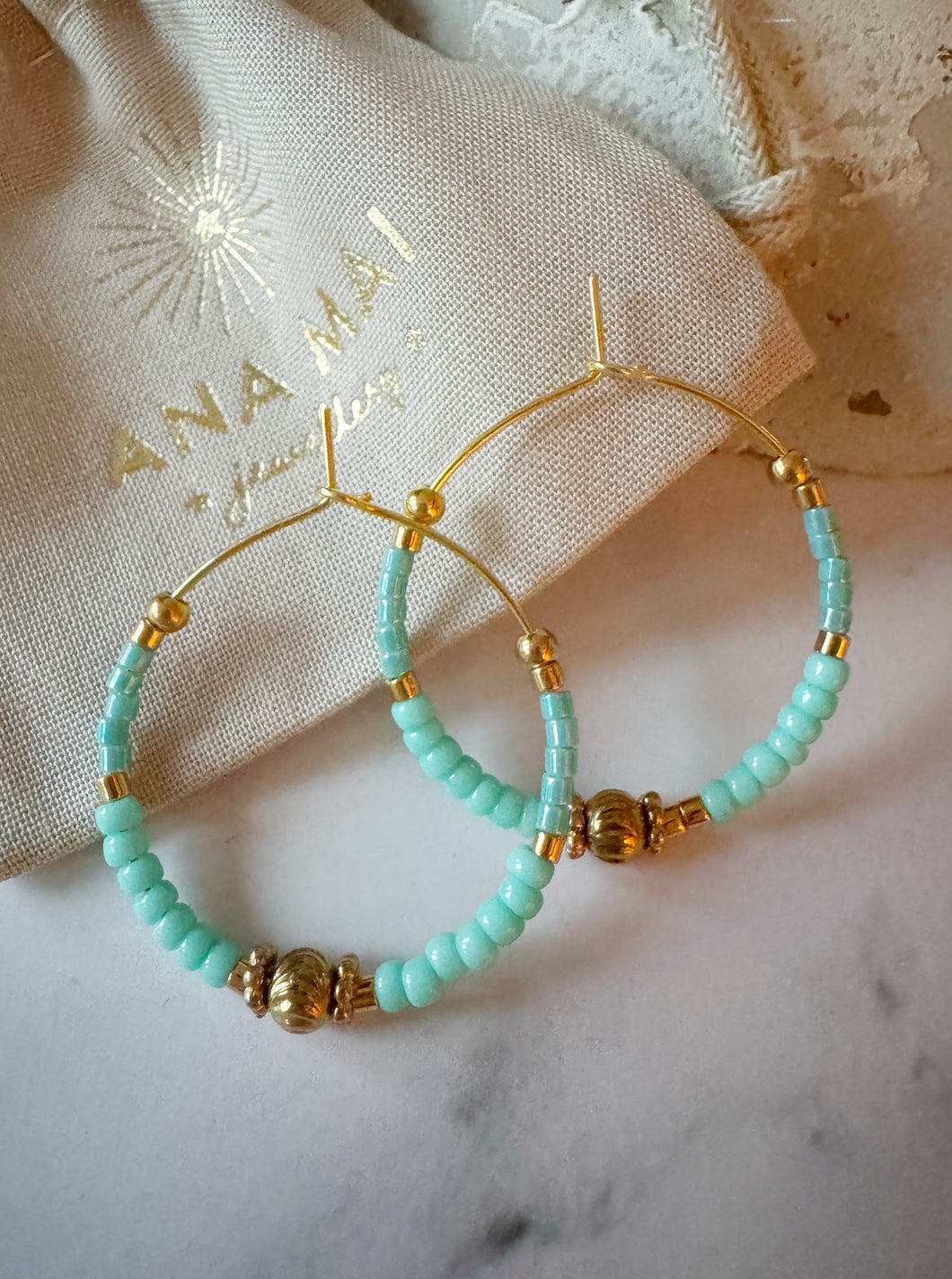Miyuki Beaded Stainless Steel 30mm Hoop Earrings